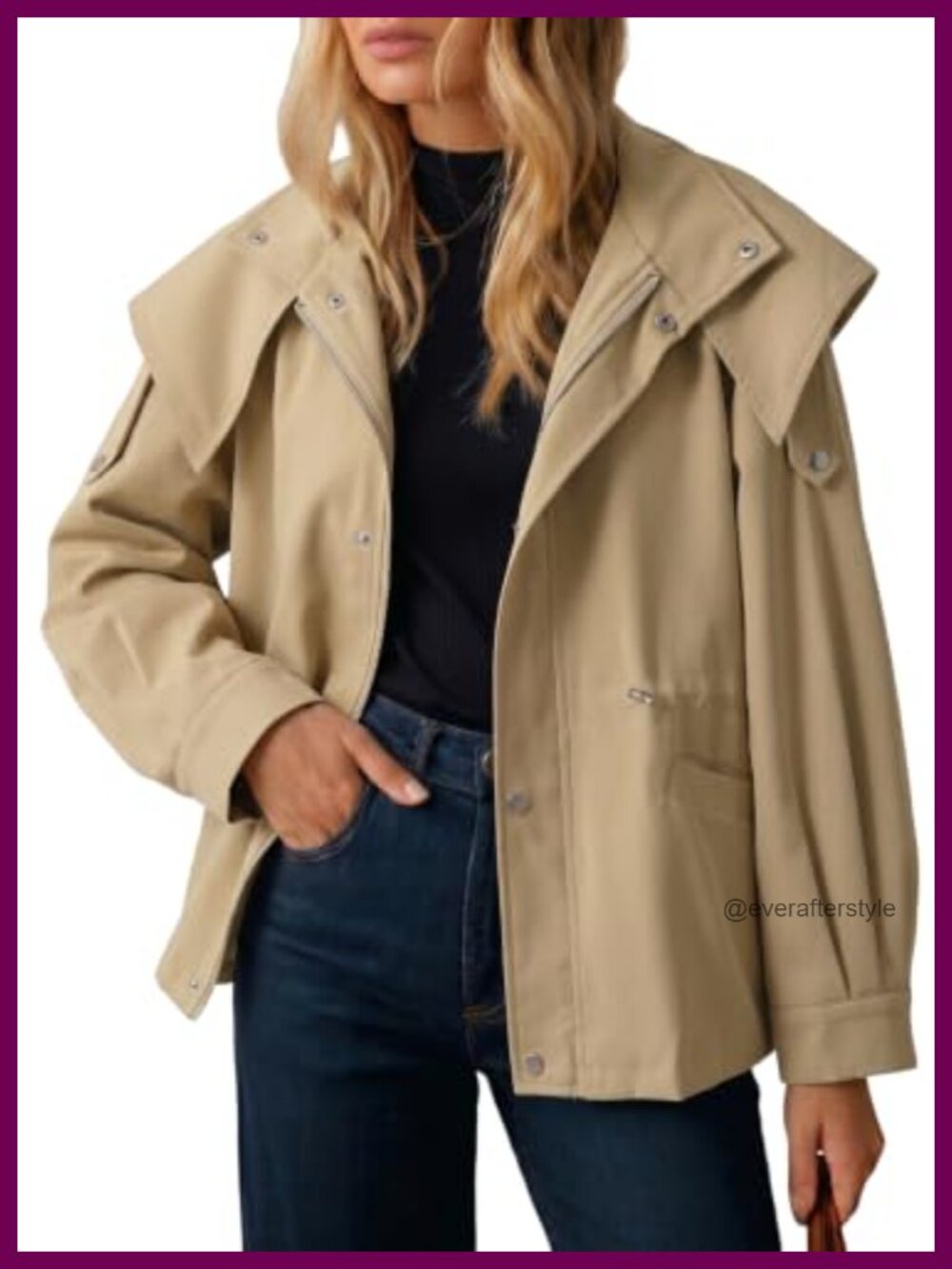 Women's Casual Drawstring Zip Hooded Trench Coat Lightweight Fall Winter